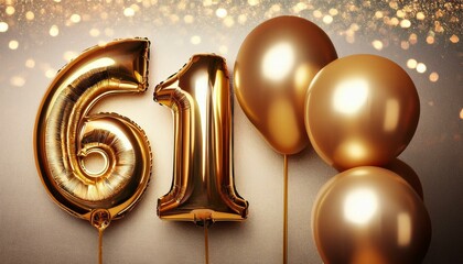  Number 61 golden balloons with copy space 