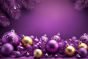 purple christmas background with decorative balls