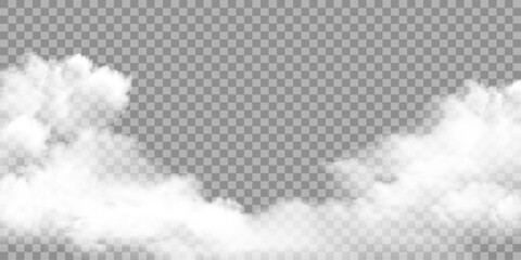 Realistic white fog border or smoke isolated transparent special effect