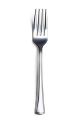 A shiny silver fork isolated on a white background