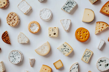 Overhead view of different artisan fresh cheeses