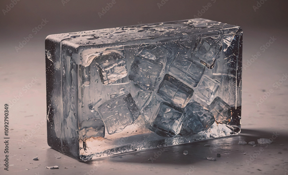 Leinwandbilder block of ice with a few cubes missing. the ice is in a square shape
