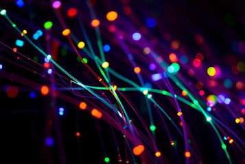 Obraz premium Matrix Code Fiber Optics Close ups of fiber optic lights with co