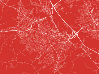 Christmas Map of Hamilton, United Kingdom in Snowy White on Festive Red Background.