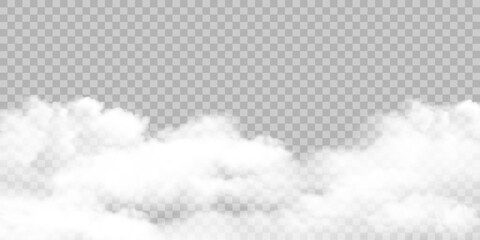 Realistic white fog or smoke isolated transparent special effect