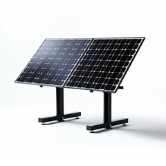 Solar panels on white background, mounted on metal stand