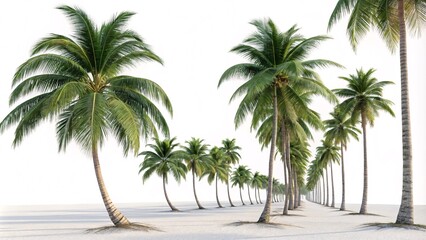 Photorealistic Coconut Palm Tree with Detailed Trunk, Green Fronds, Coconuts, and Sandy Base on White V4