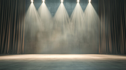 Stage with Draped Curtains and Spotlights for Business Events