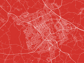 Christmas Map of Milton Keynes, United Kingdom in Snowy White on Festive Red Background.