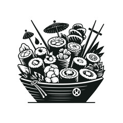 Hand-drawn Sushi Silhouette Design Vector Illustration.