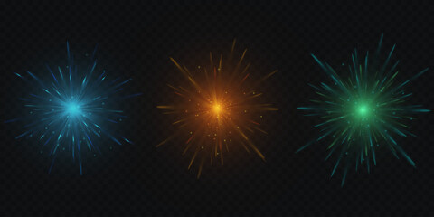 Fototapeta premium Set of bright colorful light effects of light laser. Futuristic glow effect for game interface design