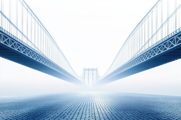 Fototapeta premium A foggy morning on a majestic bridge stretching across a calm waterway at dawn