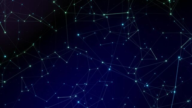 Blue shining abstract plexus web animation, futuristic technology dark smooth background, fast moving geometric shapes