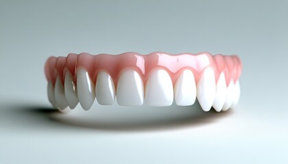 A detailed upper denture set shows realistic tooth and gum colors and textures
