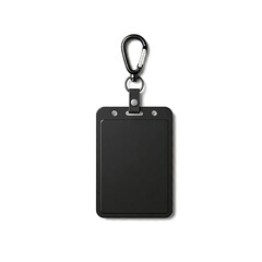 Fototapeta premium Blank black id card holder with metal hook isolated on white background 