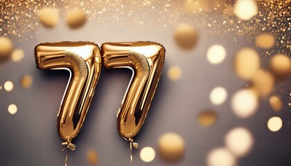  Number 77 golden balloons with copy space 