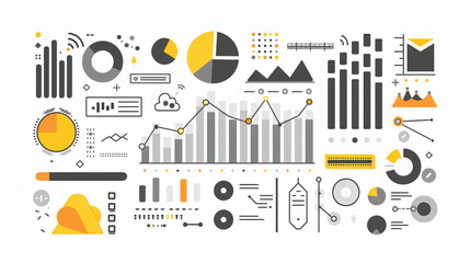 Icon of Data Visualization with Charts and Graphs in Flat Style