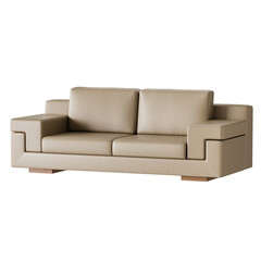 Fototapeta premium A tan couch with two cushions and a wooden frame