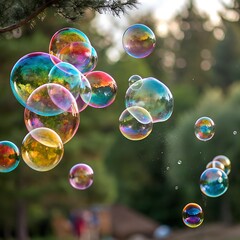 colorful bubbles in garden 