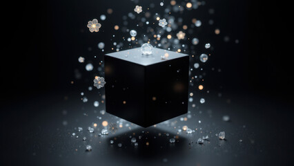 Obraz premium A dynamic digital art representation with a glowing cube that signifies artificial intelligence.