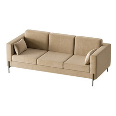 A tan couch with three cushions and a black frame