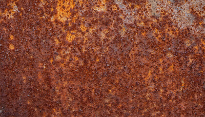 Detailed close-up of a rusty metal surface displaying a rich brown texture and natural corrosion patterns, highlighting decay and aging. Ideal for backgrounds, industrial themes, or texture designs.