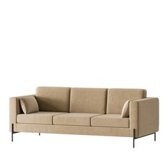 A tan couch with three cushions and a black frame