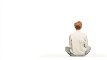 Person sitting in contemplation, white isolated background.