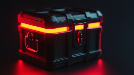 Unboxing a mysterious tech cargo futuristic setting high-quality visuals dimly lit environment engaging concept