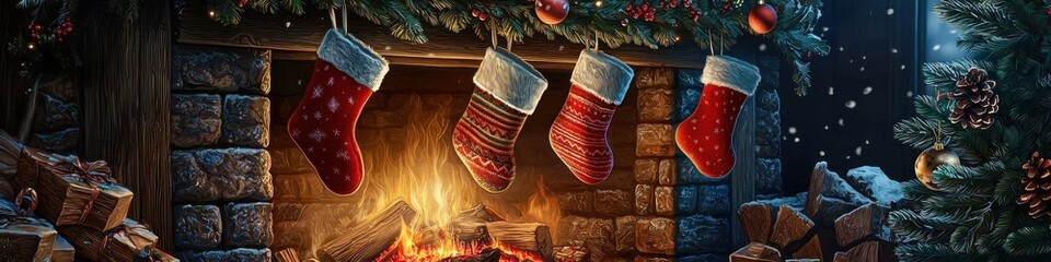 fireplace on Christmas night. Selective focus