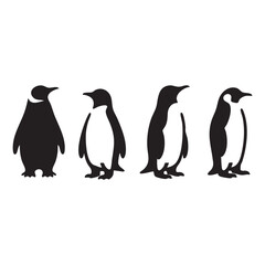 Obraz premium Set of penguin silhouette on white background