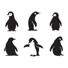 Obraz premium Set of penguin silhouette on white background