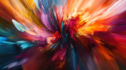 Fototapeta premium Dynamic explosion of colorful paint in various hues including red, yellow, and white. Abstract design capturing motion and creativity in an energetic display. Generative by AI
