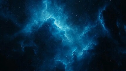 Fototapeta premium Swirling clouds of vibrant blue gas and dust create a stunning cosmic display, illuminated by countless distant stars against a dark night sky