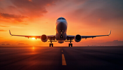 Airplane at sunset