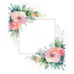 Elegant watercolor floral frame design with soft pastels surrounding a blank centerpiece
