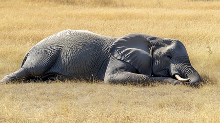 African Elephant Resting in a Golden Grass Field AI Generated