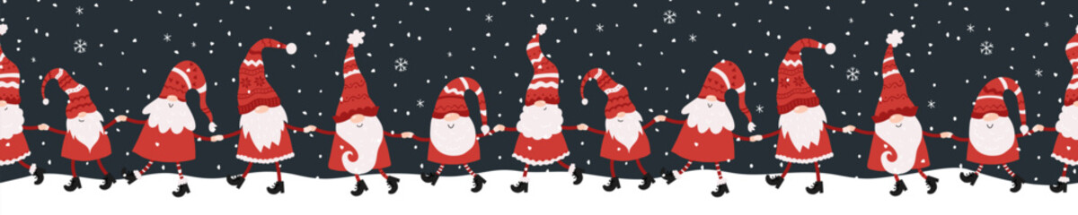 Cute hand drawn christmas gnomes with fun hats and boots, great for textiles, wrapping, backgrounds - vector design