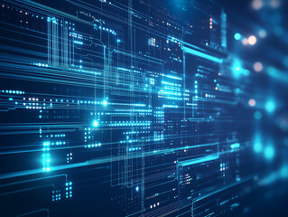 Futuristic Abstract Data Flow Concept with Glowing Lines and Digital Patterns on a Dark Gradient Background, Perfect for Technology, AI, and Network Visualization Themes