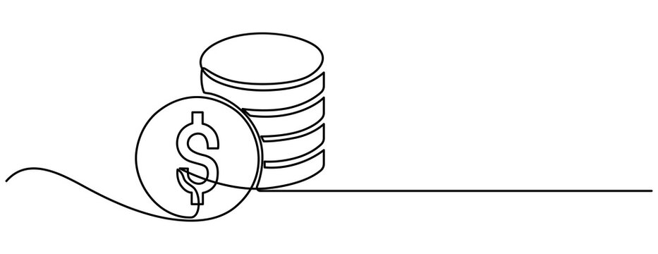 recommend clip art: coins stack wealth savings and investment continuous one line drawing, Continuous one line drawing of dollar sign Minimalism design outline vector,  Business icon. Money saving concept continuous line