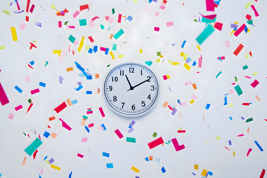 Countdown Timer Surrounded by Colorful Confetti