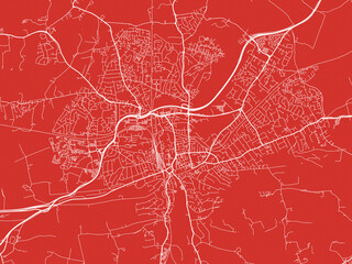Christmas Map of Guildford, United Kingdom in Snowy White on Festive Red Background.