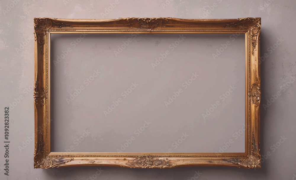 Poster gold framed picture with a white background. the frame is empty