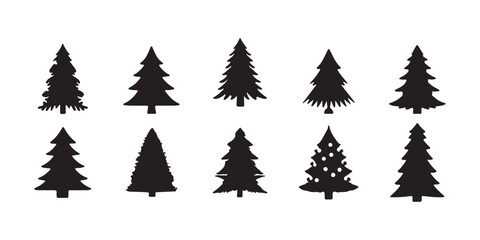 Fototapeta premium Christmas tree icon set. Vector illustration of pine silhouette