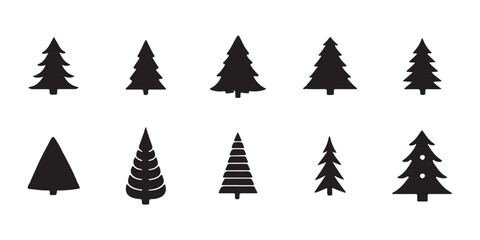 Obraz premium Christmas tree icon set. Vector illustration of pine silhouette