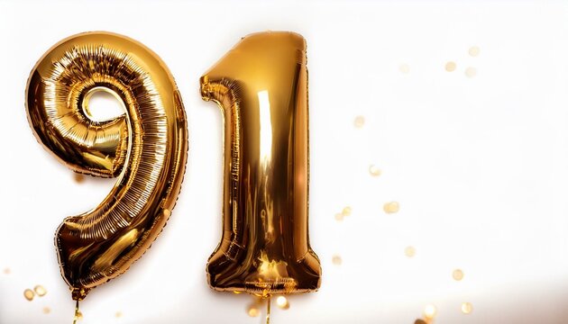 Number 91 golden balloons with copy space 