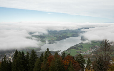 Lake gruyères under a sea of clouds in the Alps