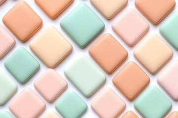 Simple 2D abstract composition of pastel rectangles and soft curved shapes on a white background