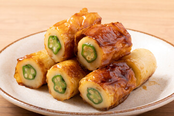 オクラ詰め　ちくわ焼き