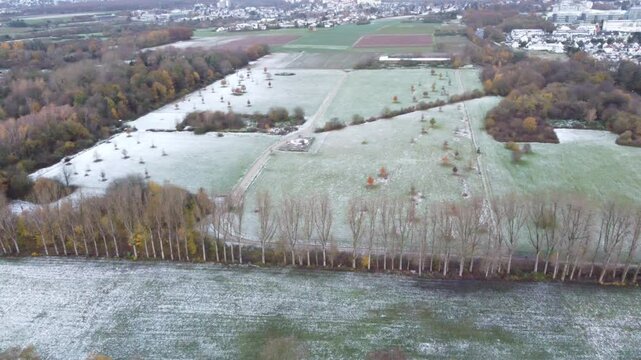 Aerial view of the outskirts of southern Eschborn, Hesse, Germany, in late autumn.